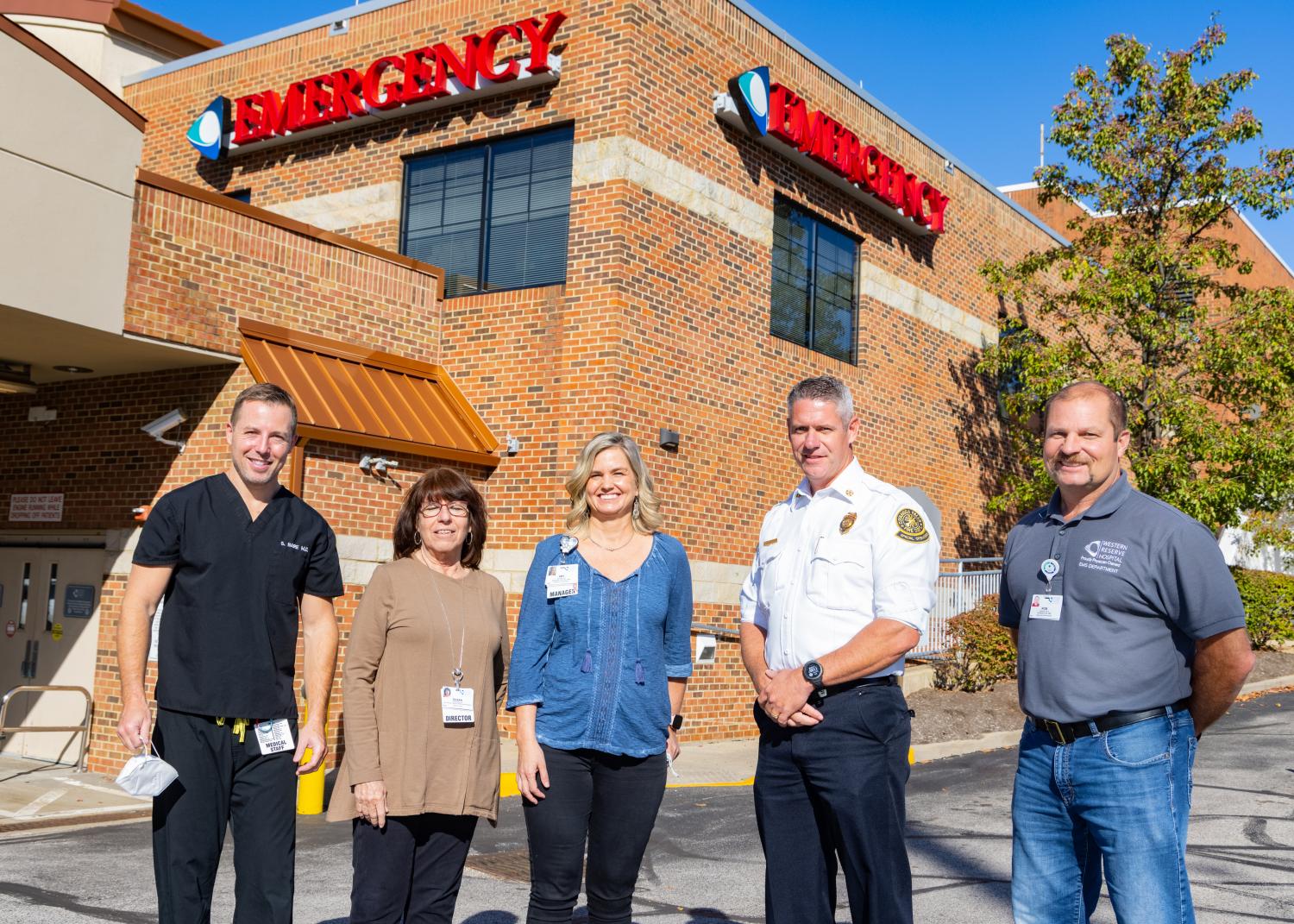 Rudd "Sonny" Bare, MD, Division Chief of Emergency Medicine, Western Reserve Hospital; Susan Straus, RN, BSN, Director, Critical Care and Cardiovascular Services, Western Reserve Hospital; Amy Kidd, BSN, RN, CEN, Critical Care Manager, Western Reserve Hospital; Chief Chris Martin, Cuyahoga Falls Fire Dept. and Rob Lewis, RN, EMT-P, EMS Coordinator, Western Reserve Hospital